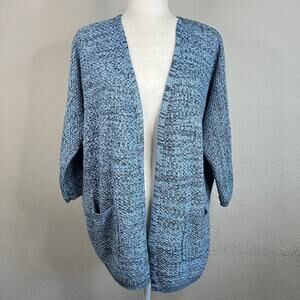 Natural Reflections Blue Knit Open Front Cardigan Women's M Coastal Grandma
